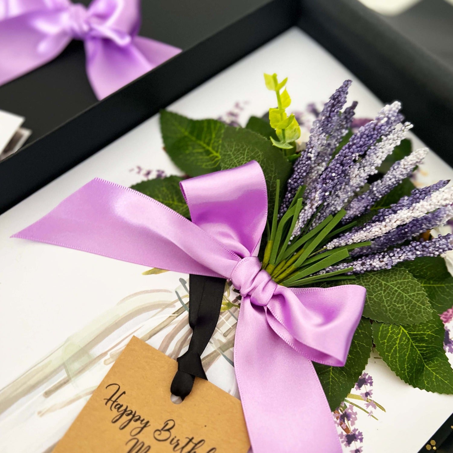 Close up of scented lavender personalised birthday cards