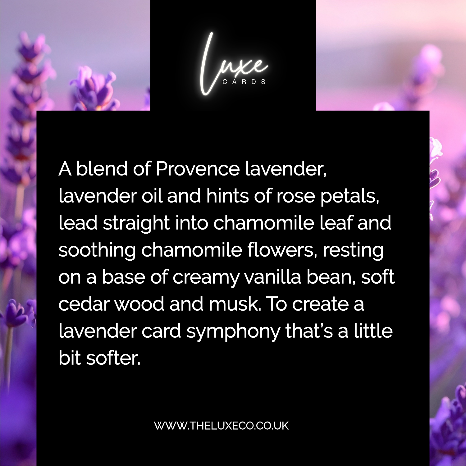 Lavender fragranced cards by Luxe Cards