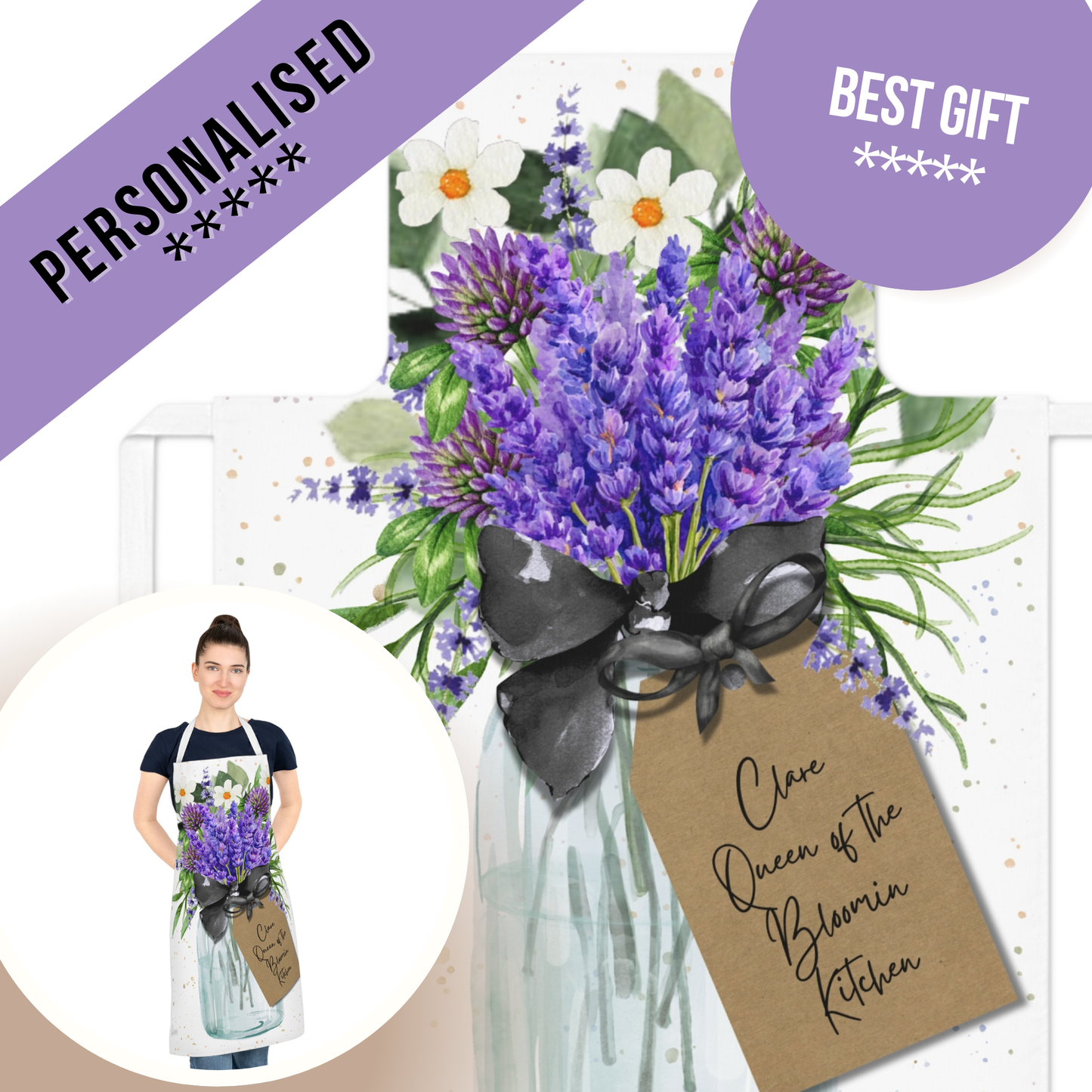 Personalised Lavender Flower Apron