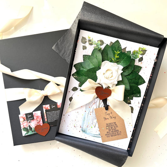 Luxury 3rd Anniversary Card | Bloom Ivory Rose & Leather Heart