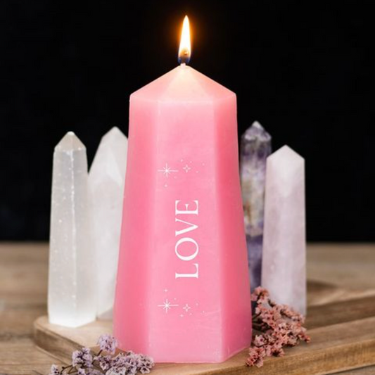 Love Crystal Candle with Rough Rose Quartz