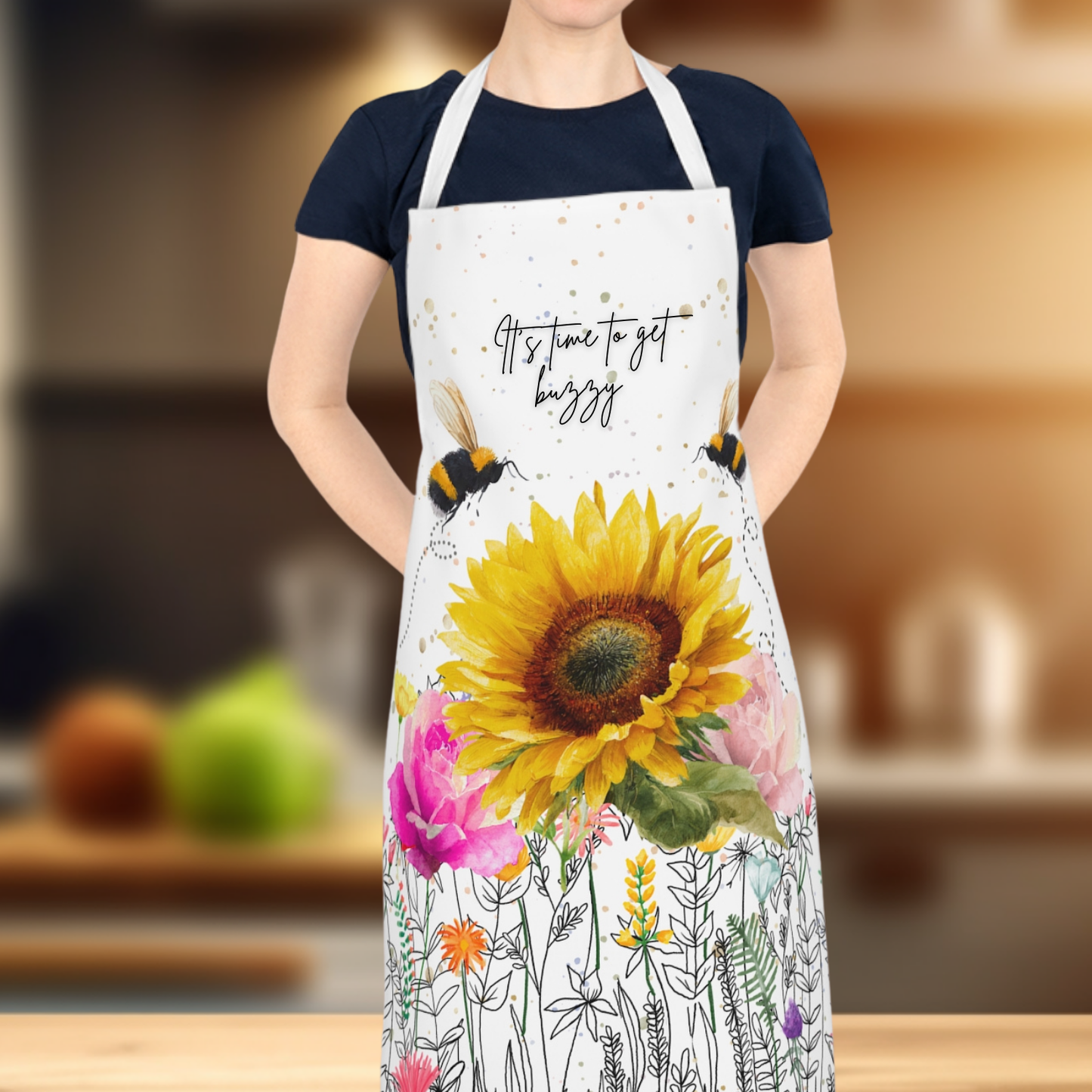 Personalised Momma Bloom Wildflower Bees Apron