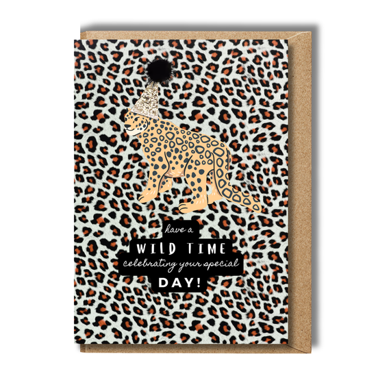 Pink Lemonade + Party Hats Cheetah Birthday Card Big A5
