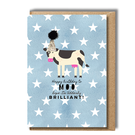 Pink Lemonade + Party Hats Happy Birthday To Moo Card Big A5