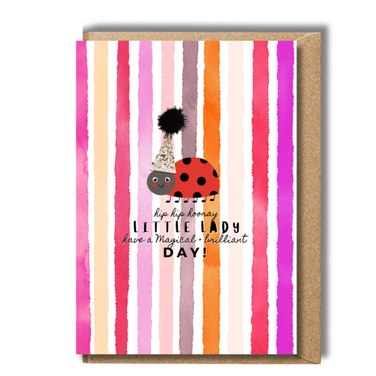 Pink Lemonade + Party Hats Hip Hip Hooray Little Lady Birthday Card Big A5