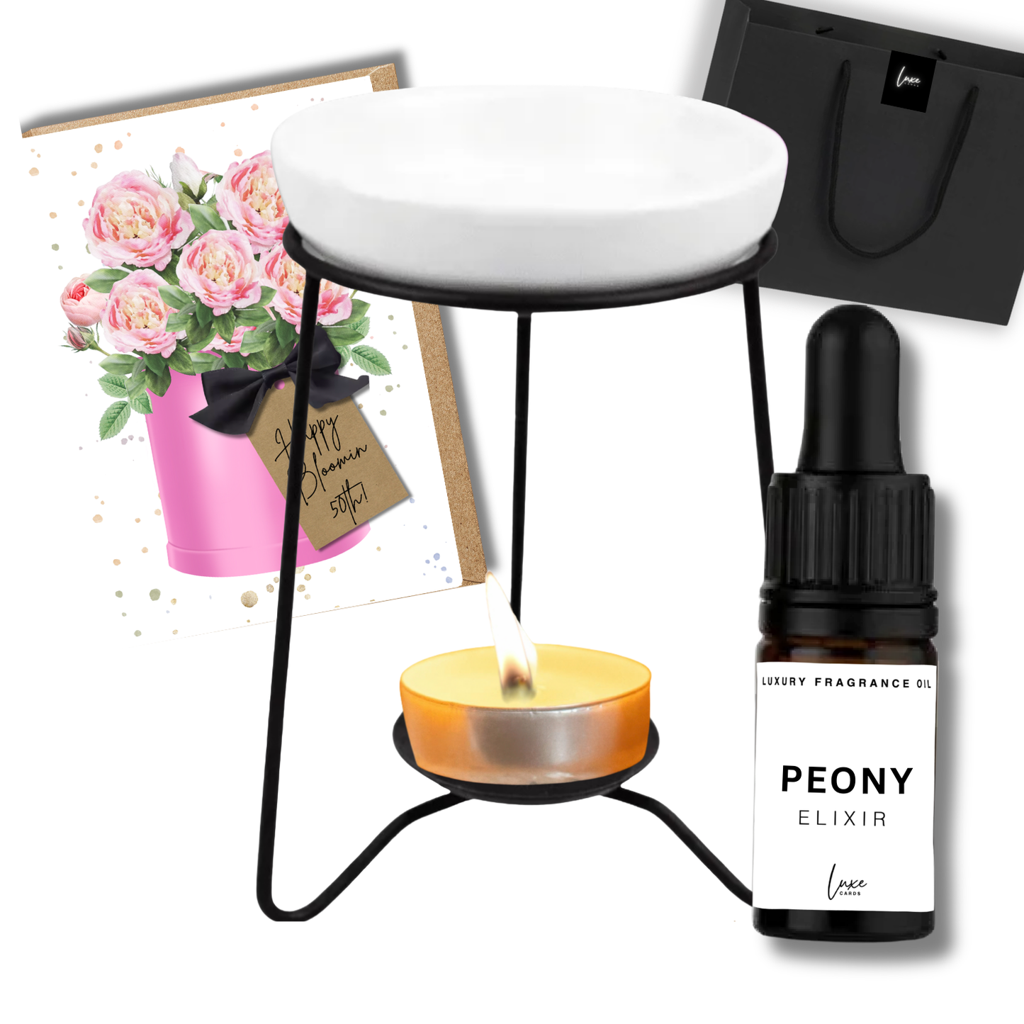 Home Fragrance Gift Set (incl. scented card, elixir & oil burner in gift bag)