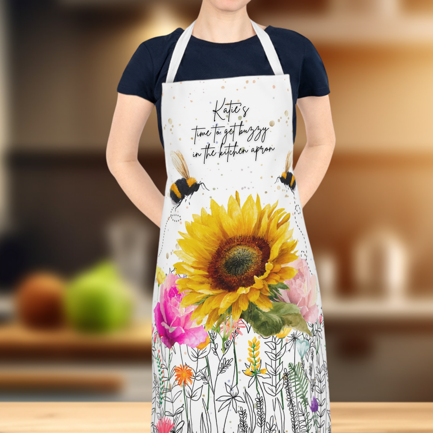 Personalised Momma Bloom Wildflower Bees Apron