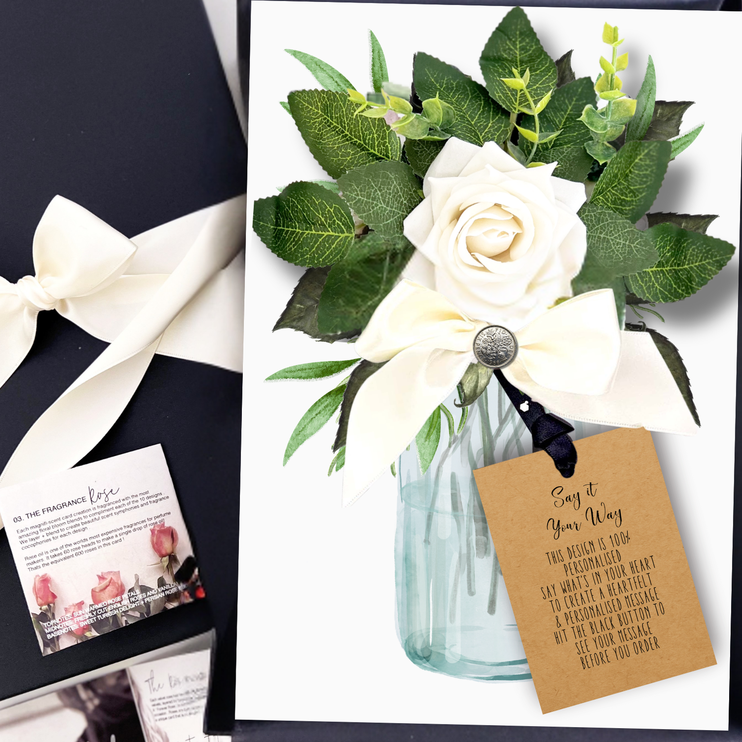 Gift Boxed Wedding Card with Silver Sixpence