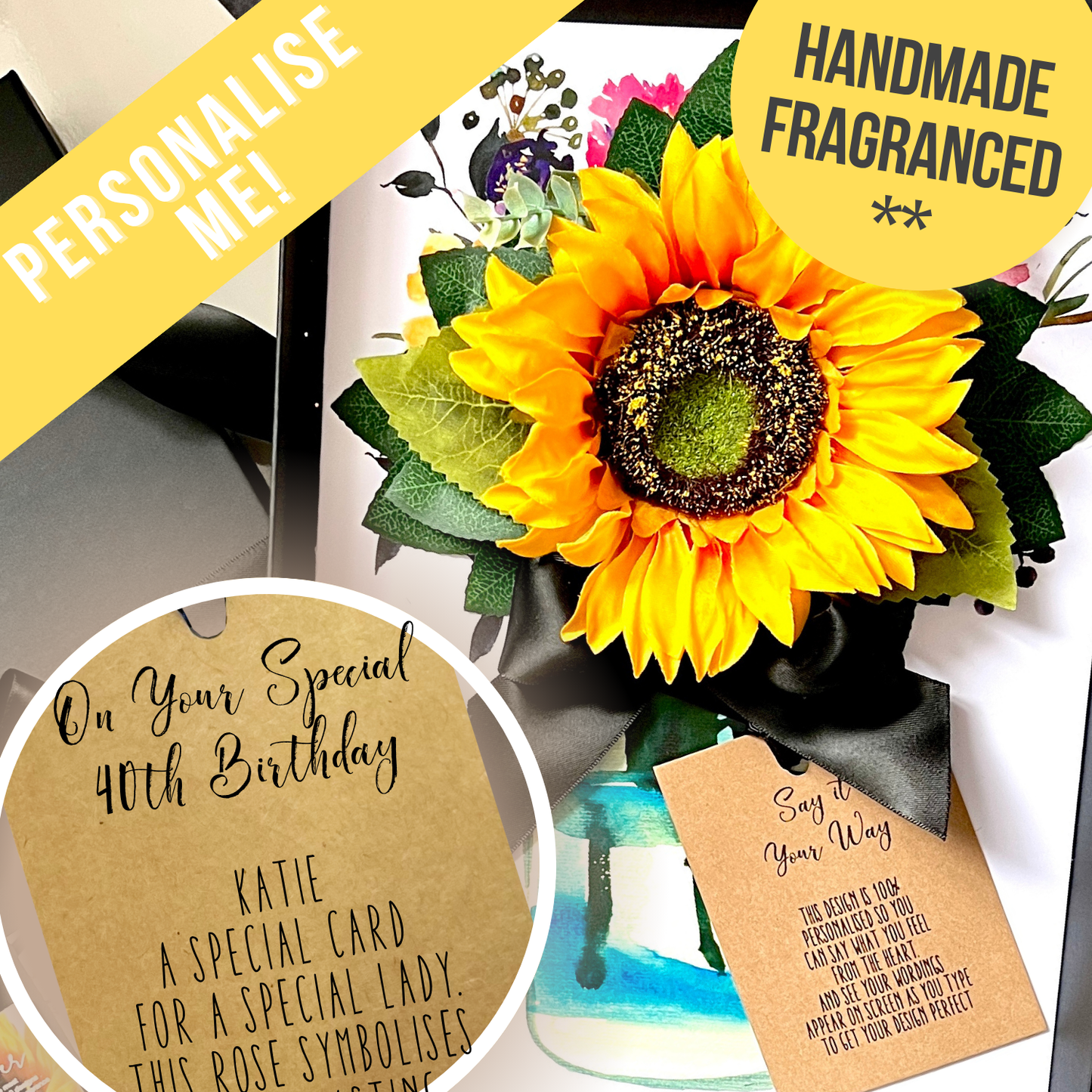 Silver 25th Wedding Anniversary Sunflower Scented Card – Personalised & Boxed