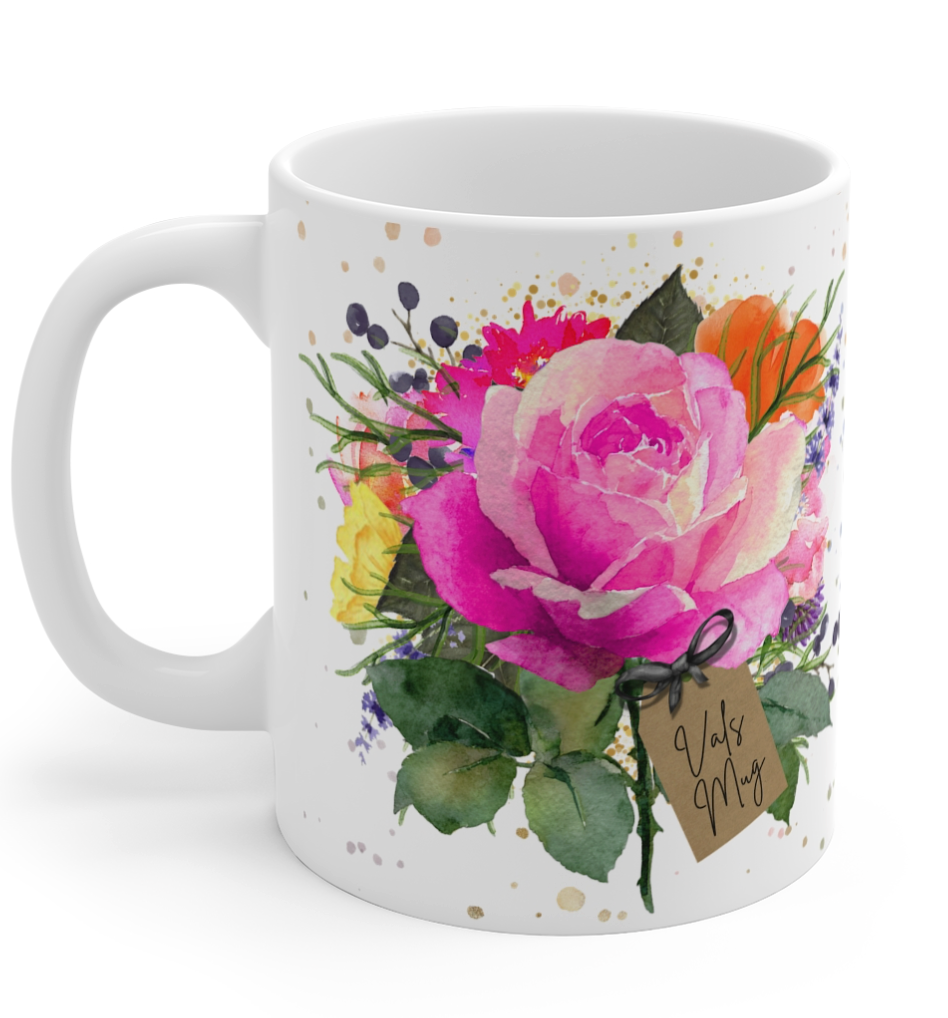 Personalised Bloom Hot Pink Rose Ceramic Mug