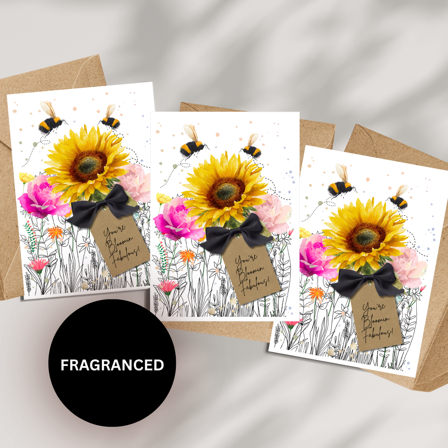 Set of 3 Momma Bloom Wildflower Scented Greetings Cards with envelopes