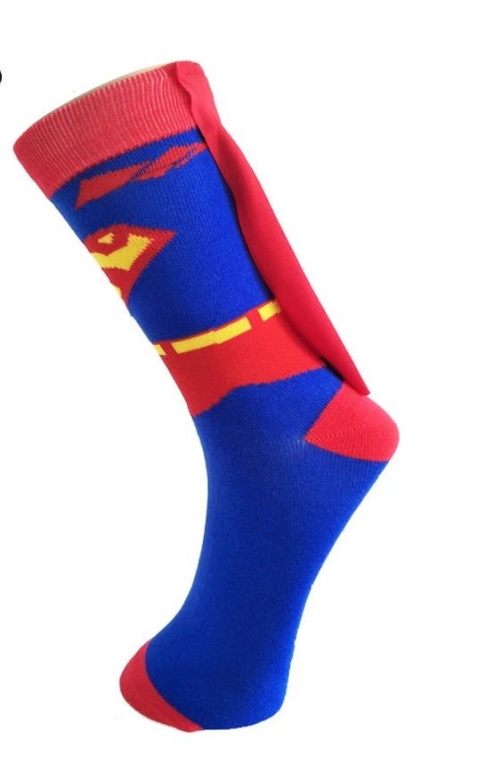 Super man socks for him man - The perfect card + present in one for the man who’s a real hero: a Supersocks-n-Cape Card!