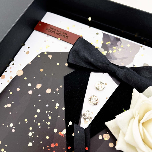 50th wedding anniversary card tuxedo design with velvet rose