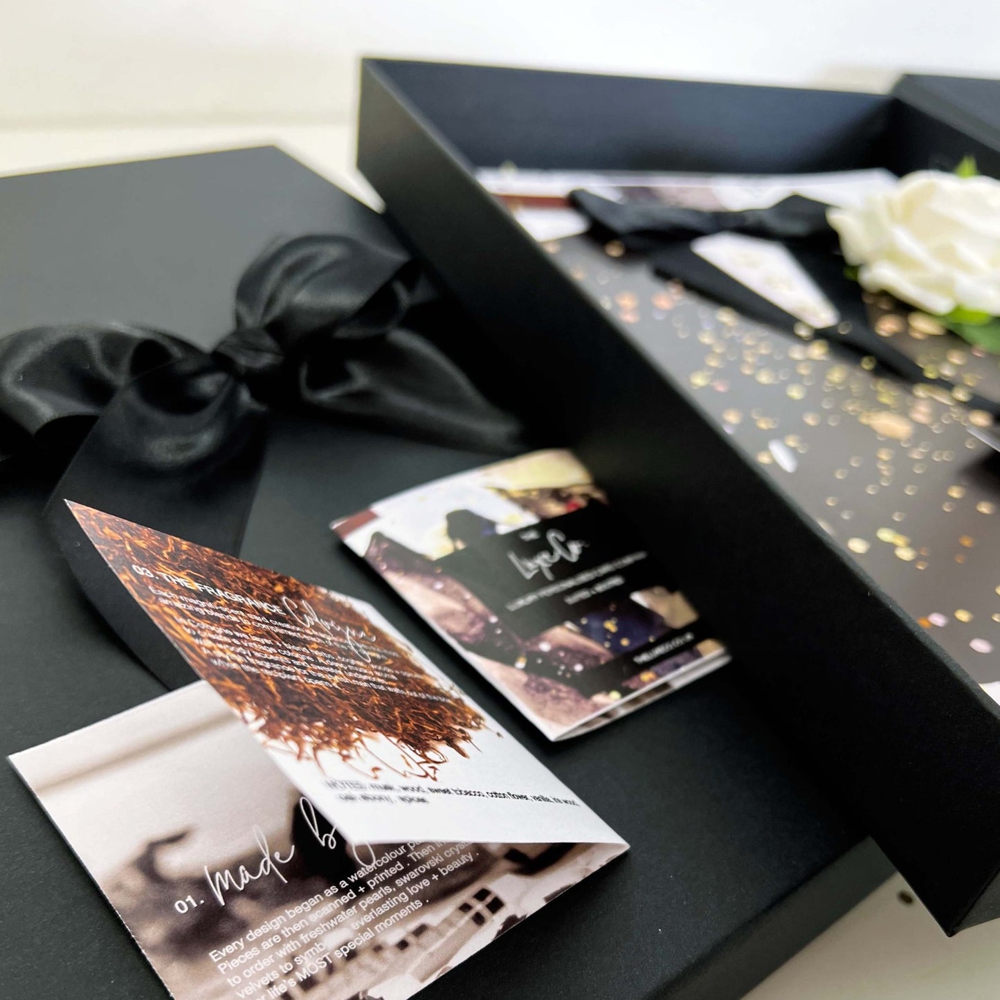 Luxury cards for him come scented with cologne and include a slip in sheet telling the recipient about their design