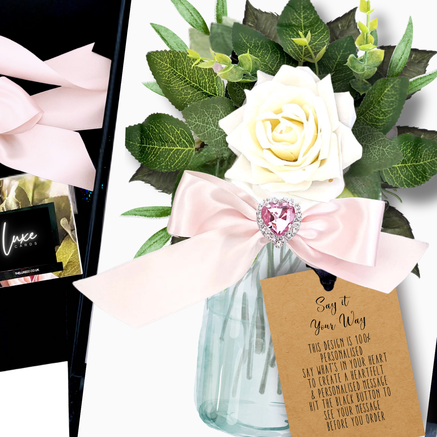 BLOOM SWEETHEART Rose and Diamante Heart Design