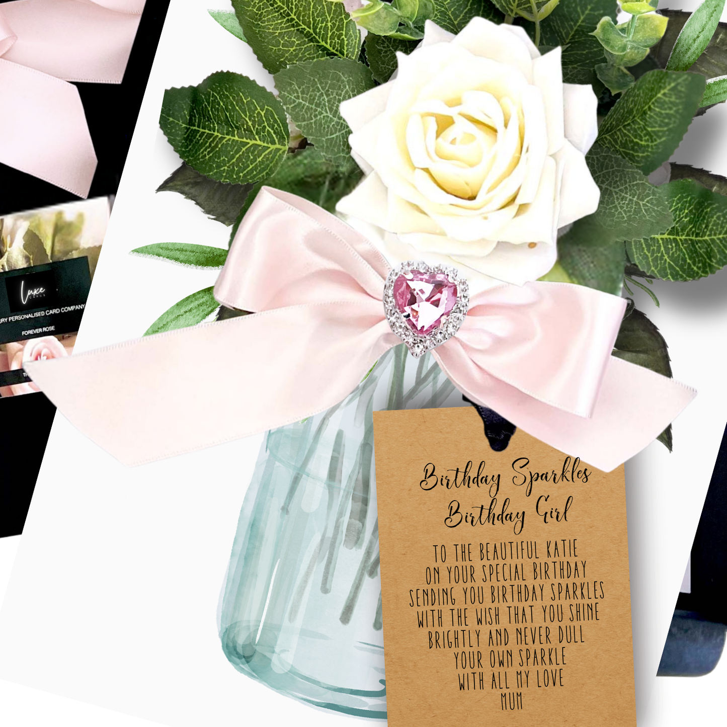 BLOOM BIRTHSTONES Birth stone + Ivory Rose Gift Boxed Card Design