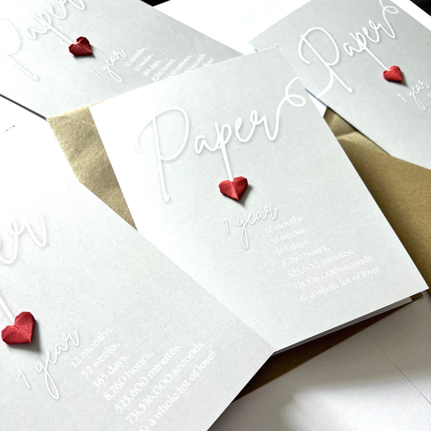 Handmade A5 Swirly Paper Origami Heart First Anniversary Card