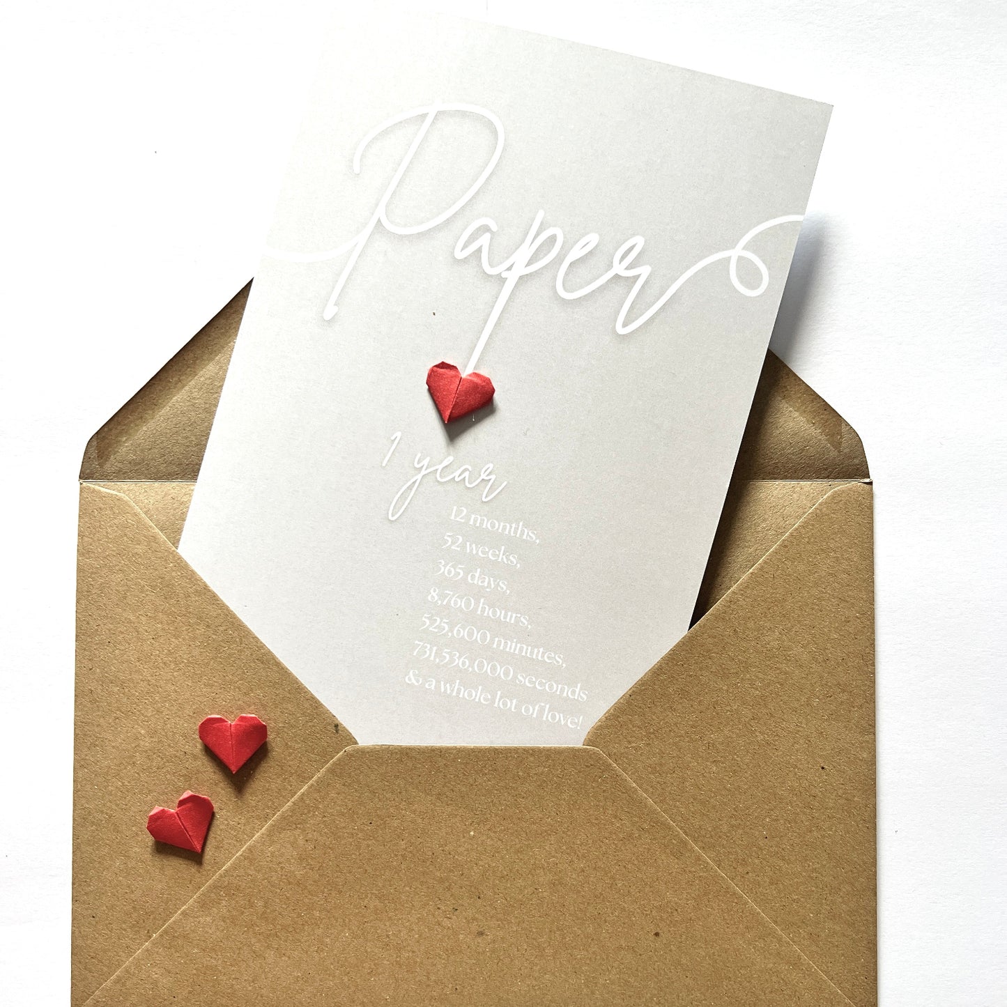 Handmade A5 Swirly Paper Origami Heart First Anniversary Card