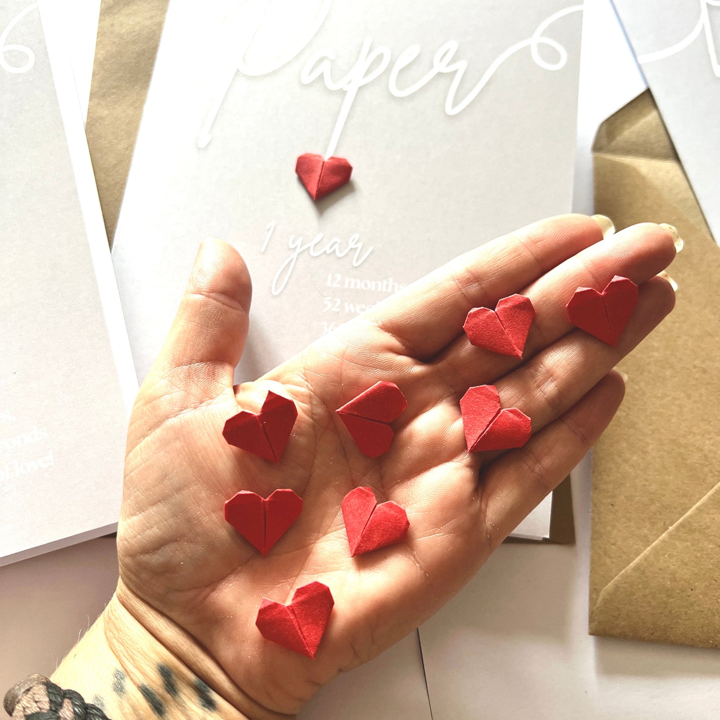 Handmade A5 Swirly Paper Origami Heart First Anniversary Card