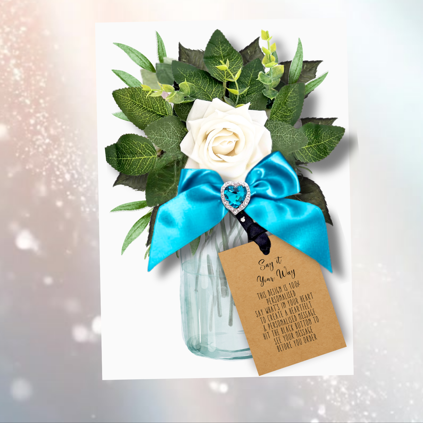 December Birthstone Blue Zircon Crystal Boxed Bedazzled Birthday Card