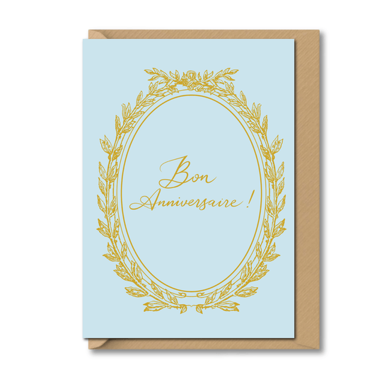 vintage birthday card pastel blue gold french bon anniversaire elegant design