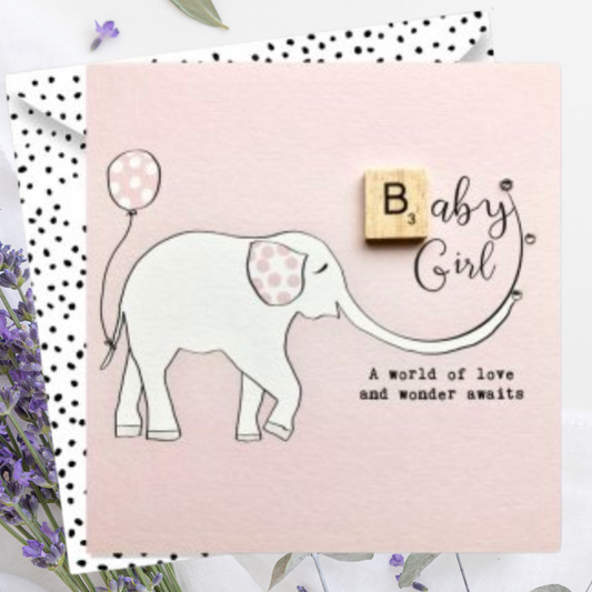 Baby Elephant Girl Scrabble Card