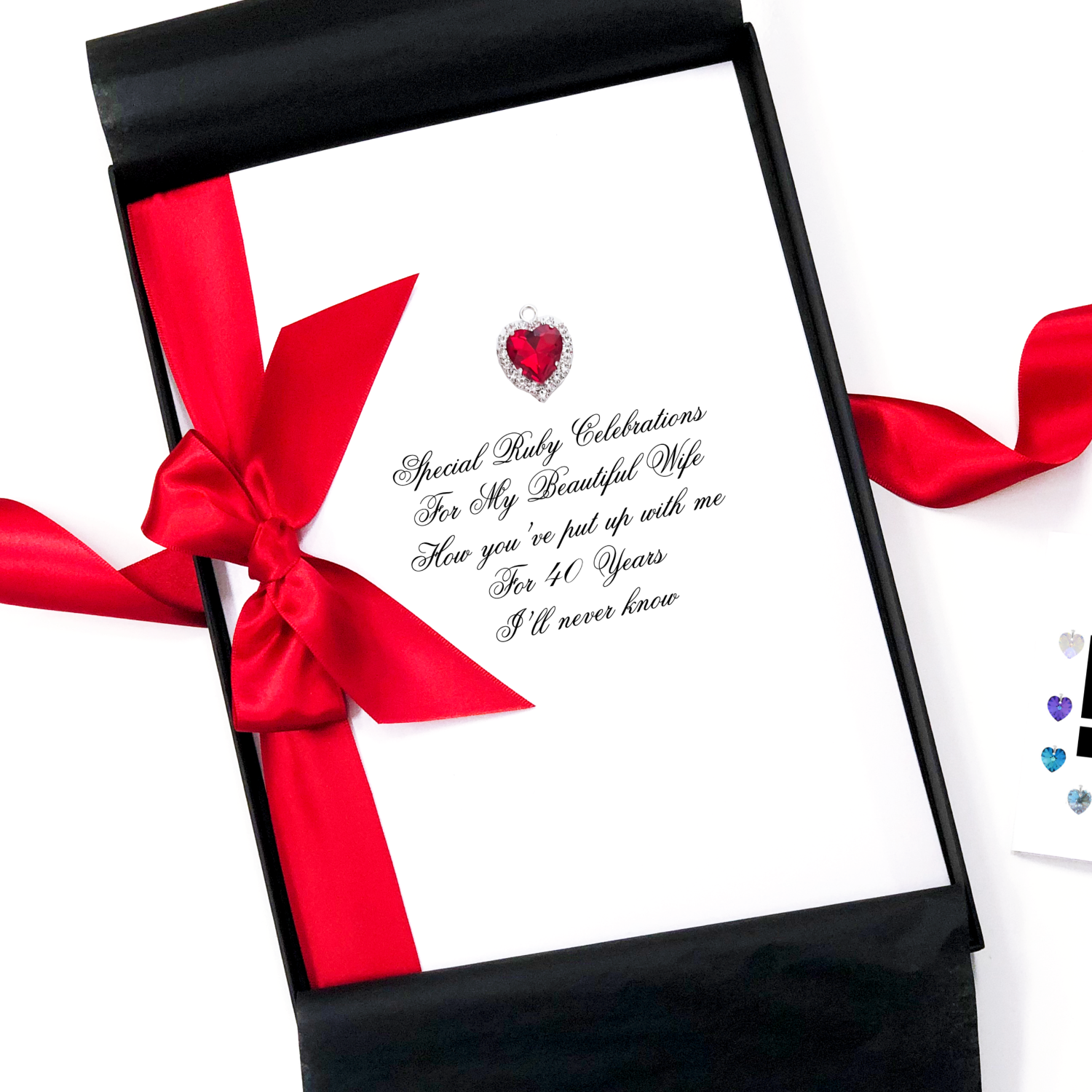 Personalised Crystal Heart Ruby Anniversary Cards Gift Boxed