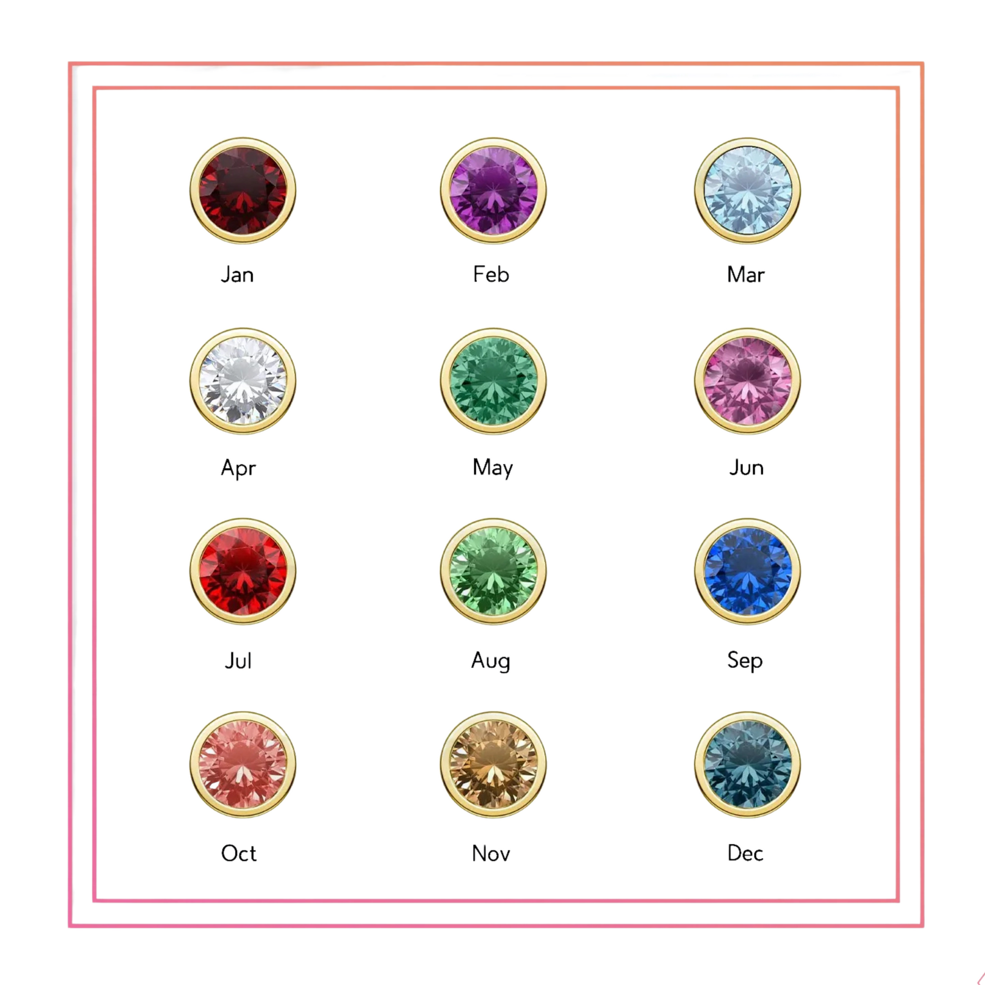 Different Colour Birthstones available for the Personalised Circle Engagement Necklace (925 Sterling Silver)
