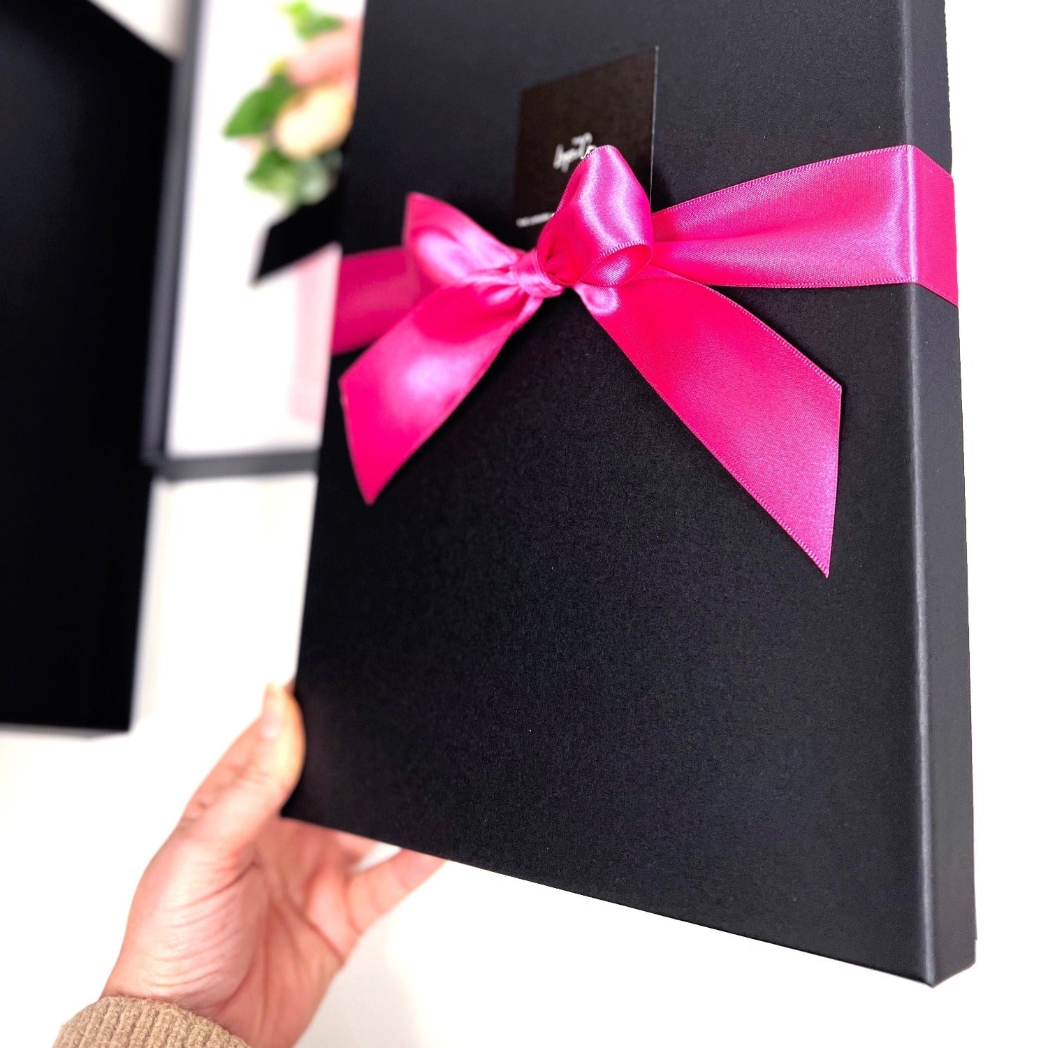 Handmade Boxed Wife Cards - black gift box with pink bow -by The Luxe Co