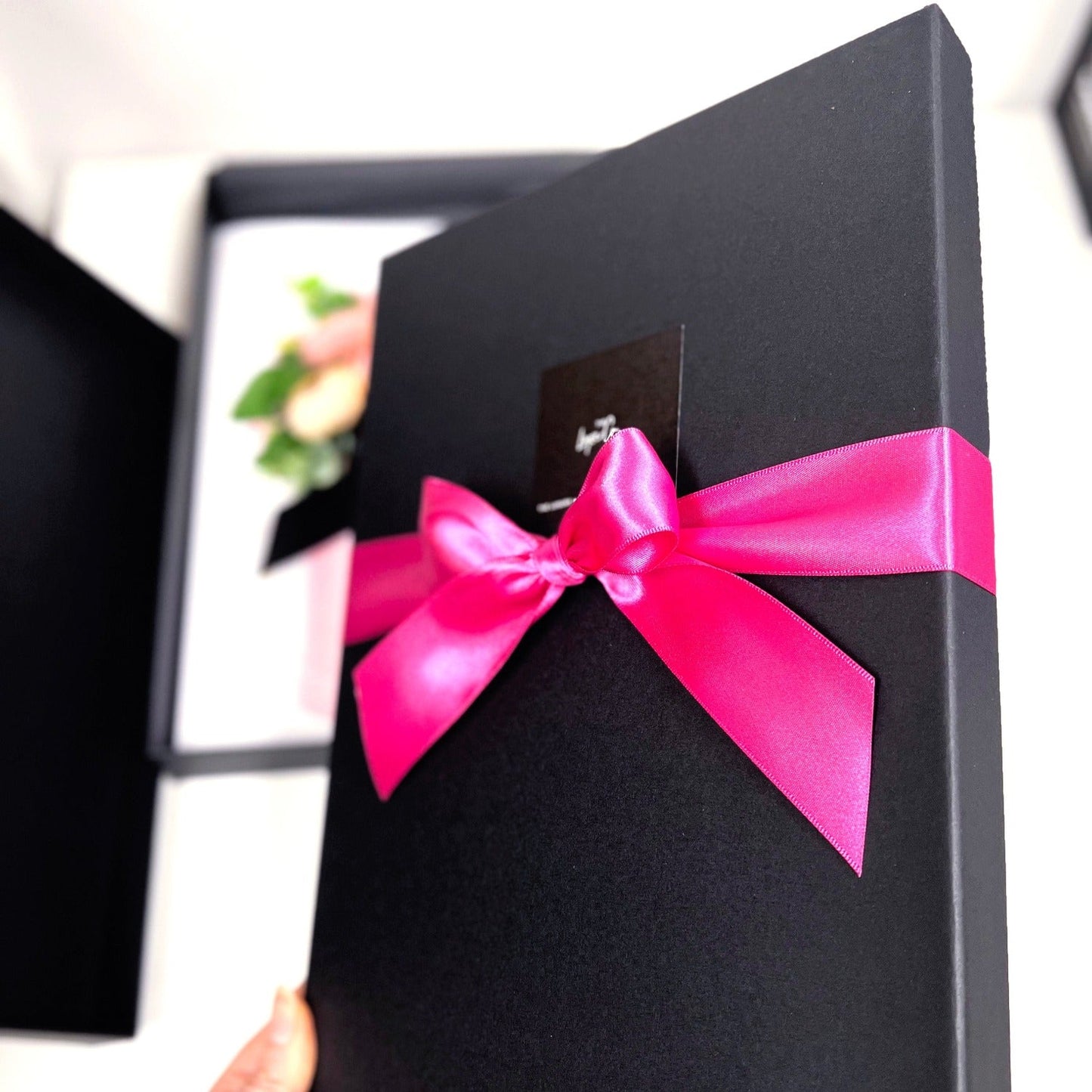 Leather Birthday cards come boxed in luxury 2 piece gift box tied with satin bow in your colour choice