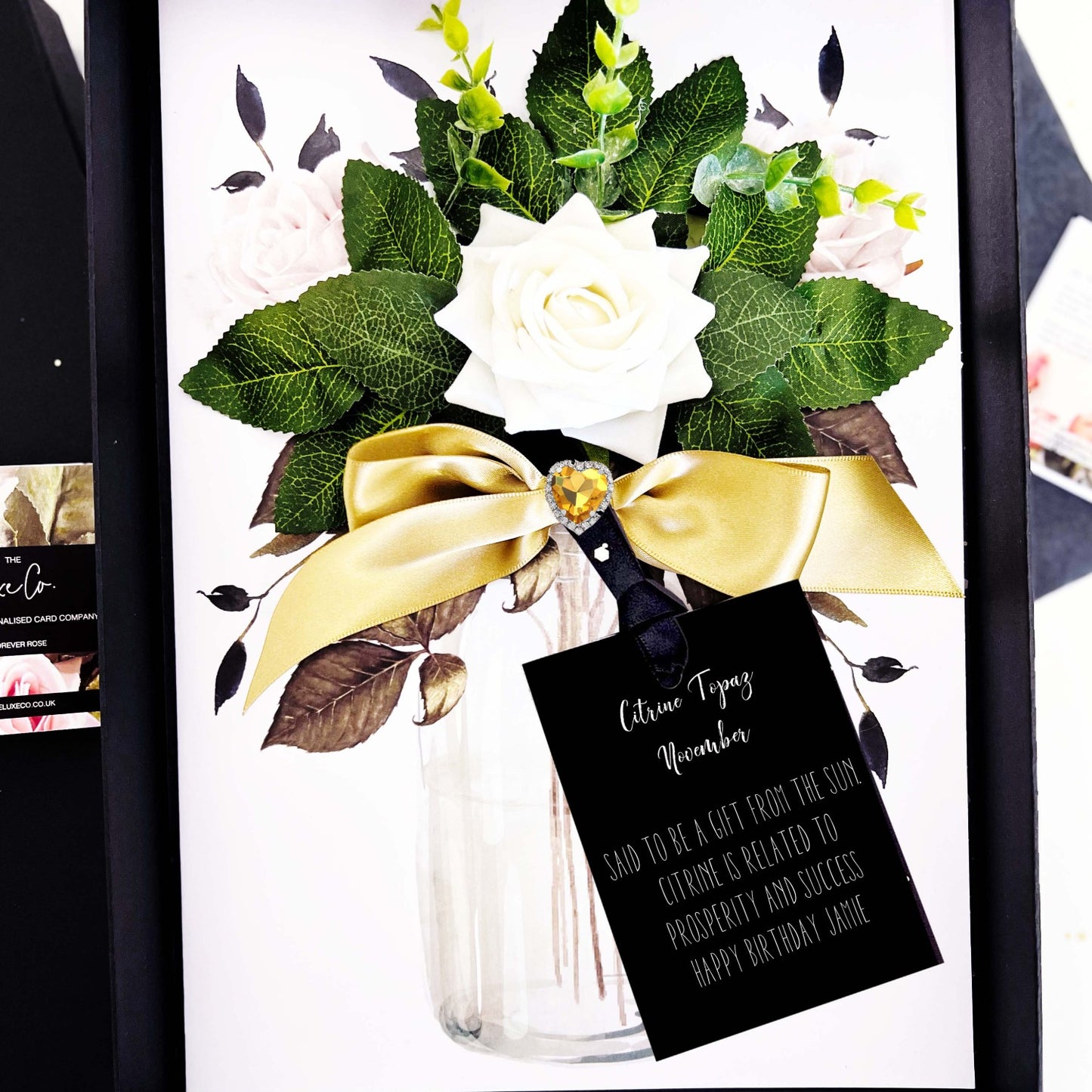 Citrine Topaz November Birthstones + Flowers Gift Boxed Birthday Gift Card