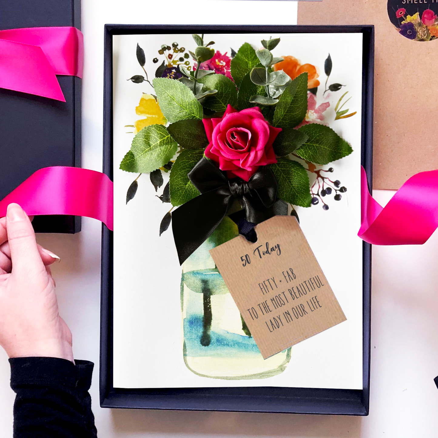 50 today -fabulous at fifty personalised flowers birthday card