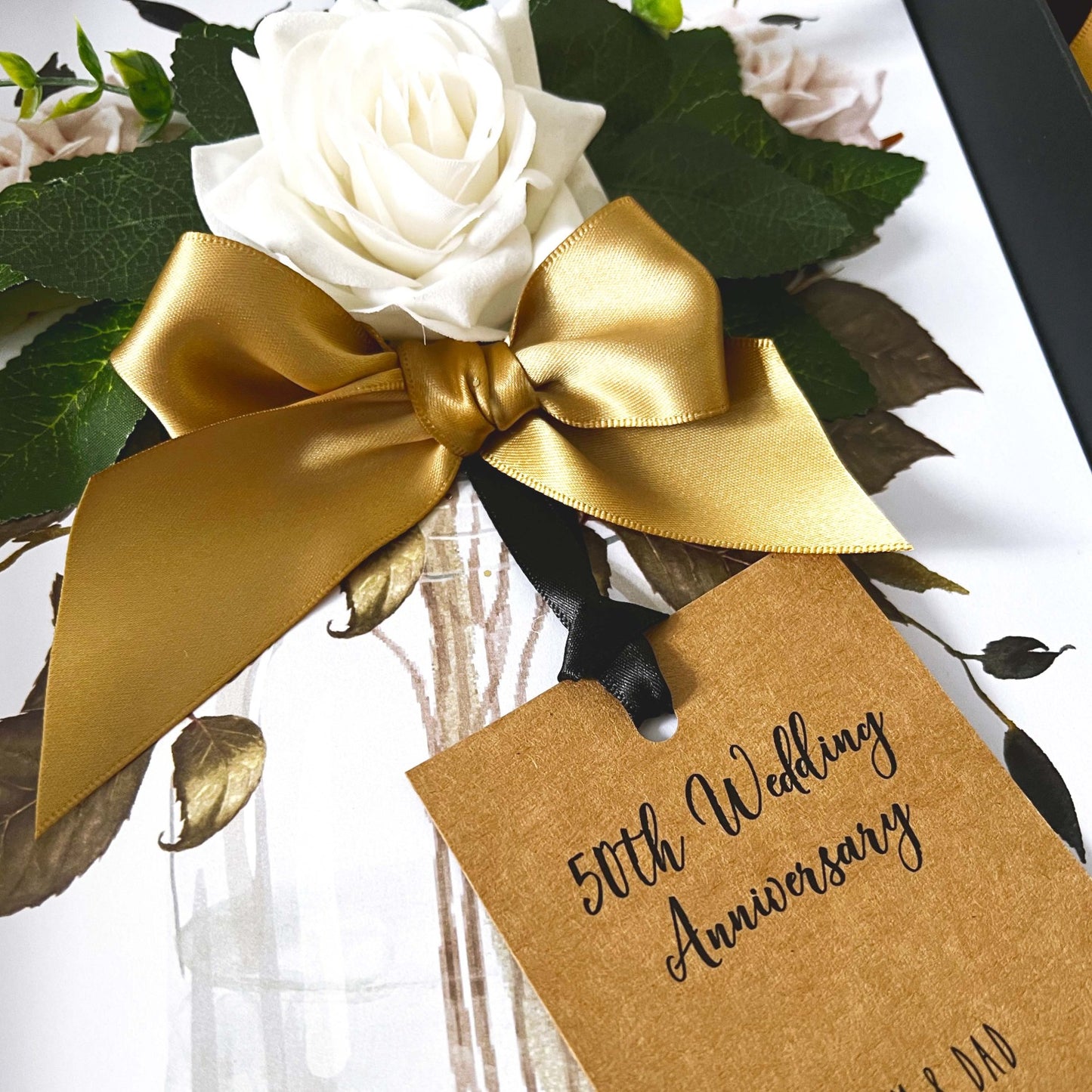 Luxury 50th wedding anniversary cards in gold and ivory
