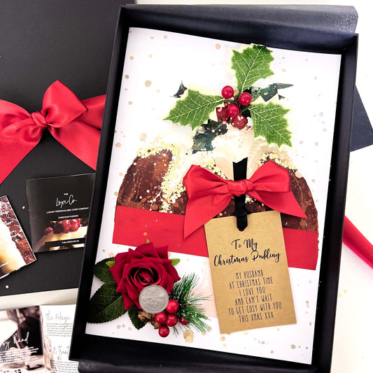 Personalised Christmas pudding scented card gift boxed cards by The Luxe Co