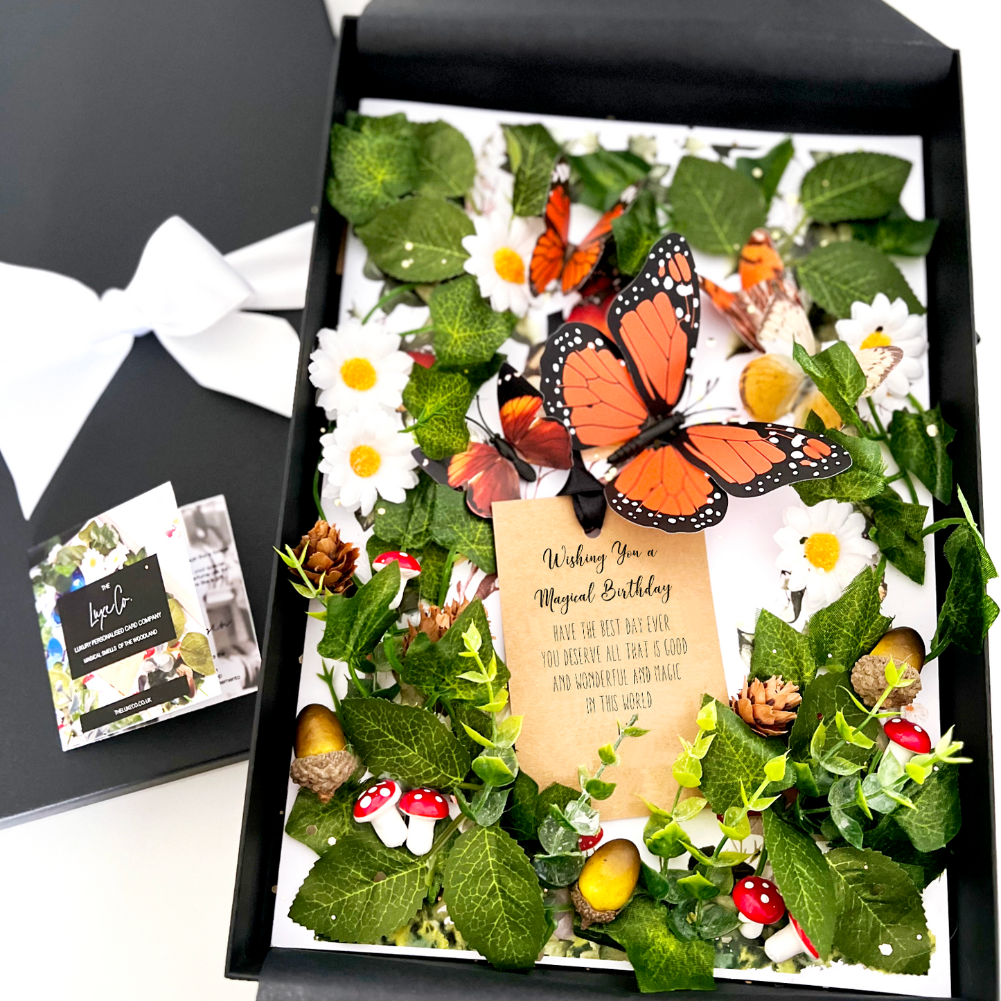 A scented butterfly woodland 3D pop up birthday card fragranced with scents of the wood, greenery & flowers