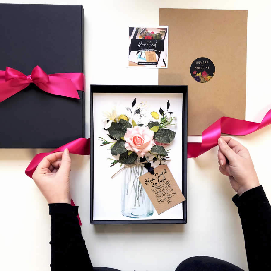 Bloom - Personalised 60th birthday cards for special Sister made with flower . Luxury Scented Silk flower cards made in UK | The Luxe Co