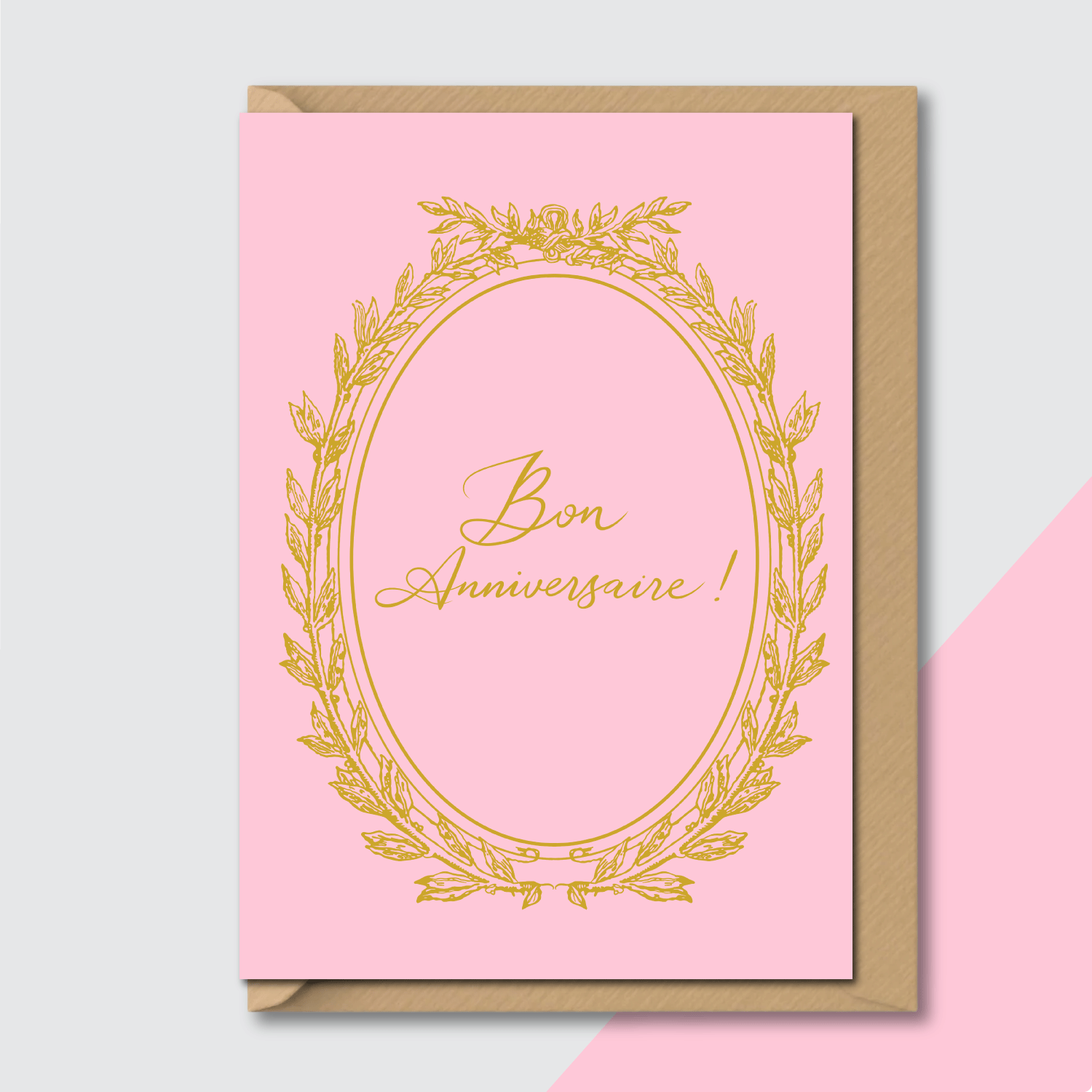 pink birthday cards bon anniversaire pastel gold luxury greeting card flat lay on contrasting background with envelope
