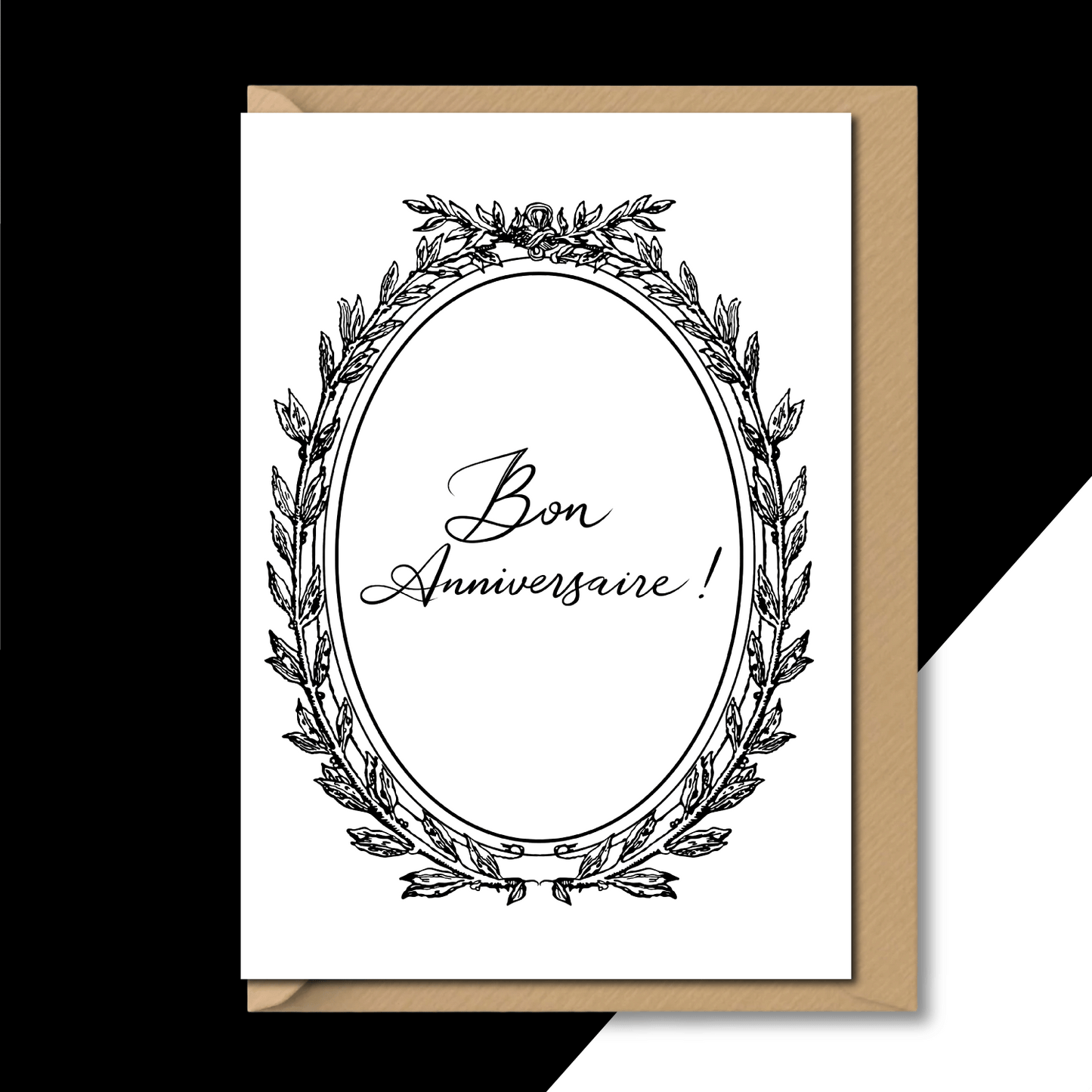 vintage birthday cards black white bon anniversaire classic design flat lay on contrasting background with envelope