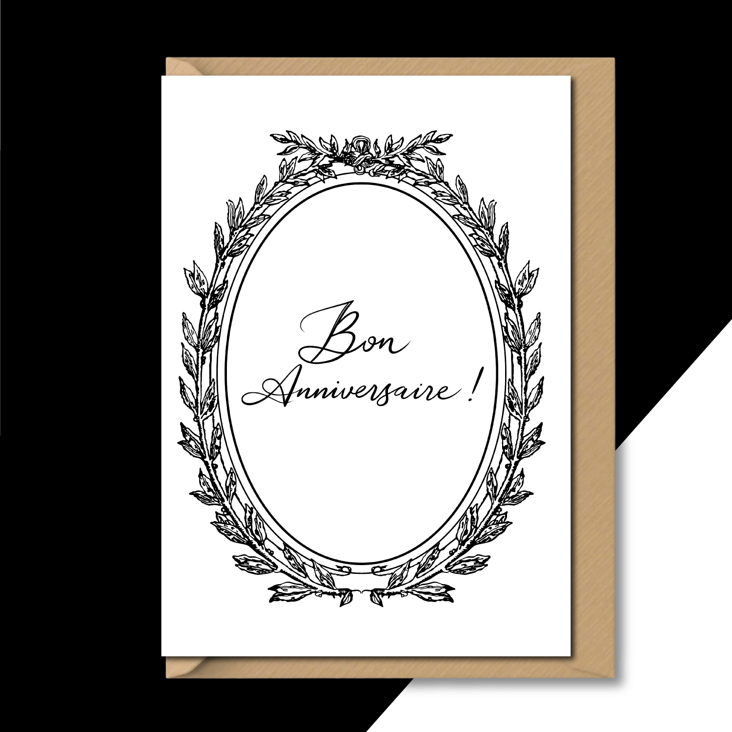 vintage birthday cards black white bon anniversaire classic design flat lay on contrasting background with envelope