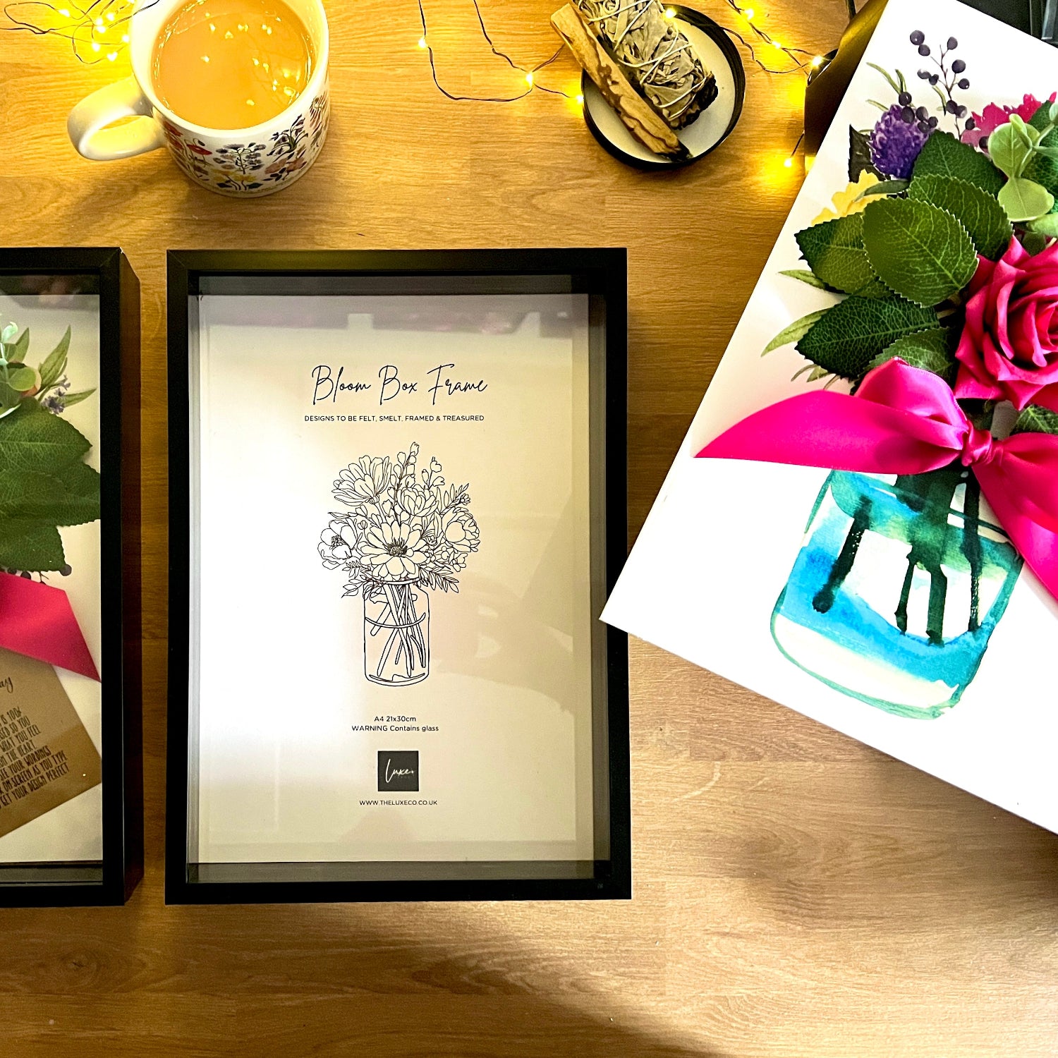 Deep black A4 box frame to display your scented Luxe Cards Bloom