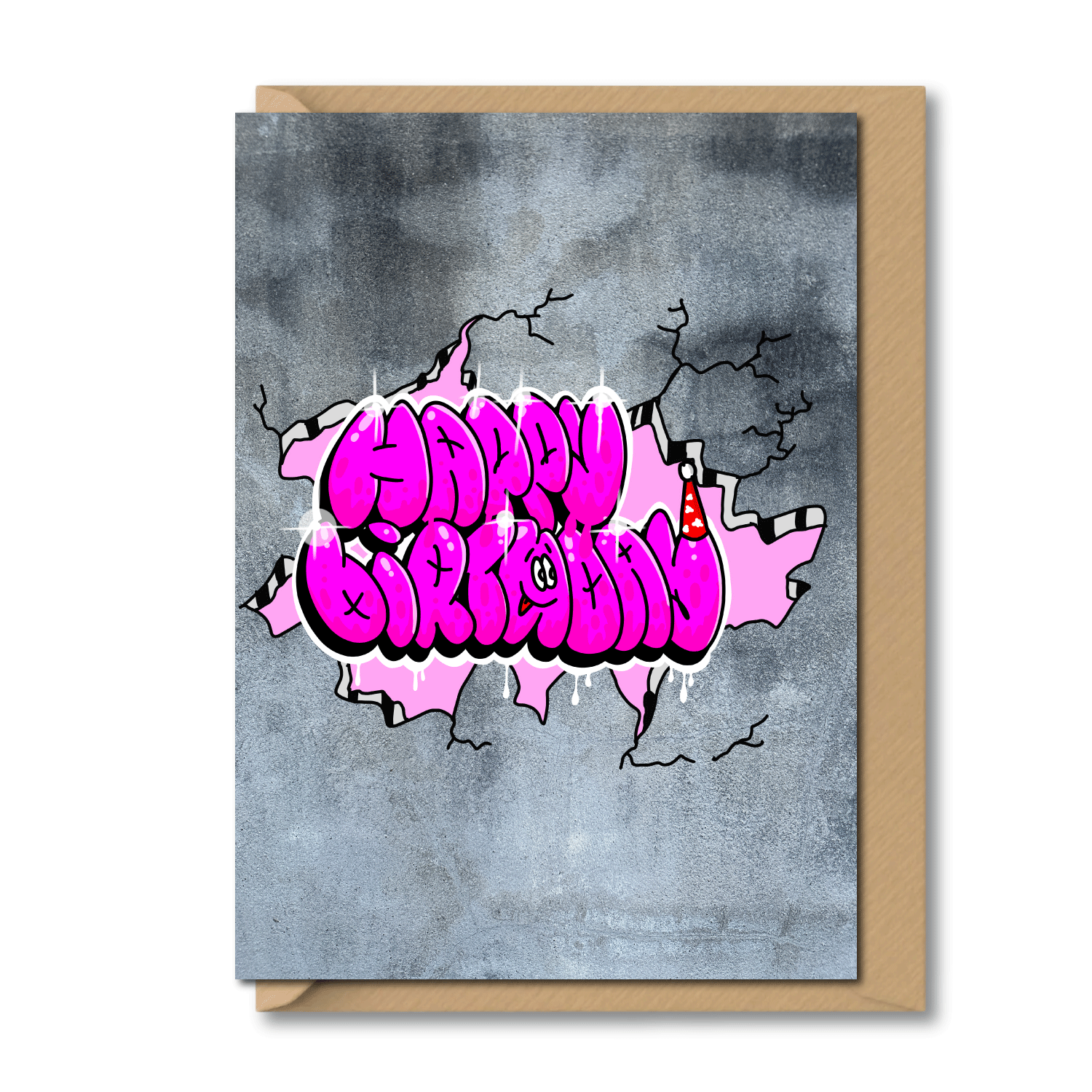 graffiti birthday card pink street art happy birthday greeting card