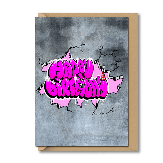 graffiti birthday card pink street art happy birthday greeting card