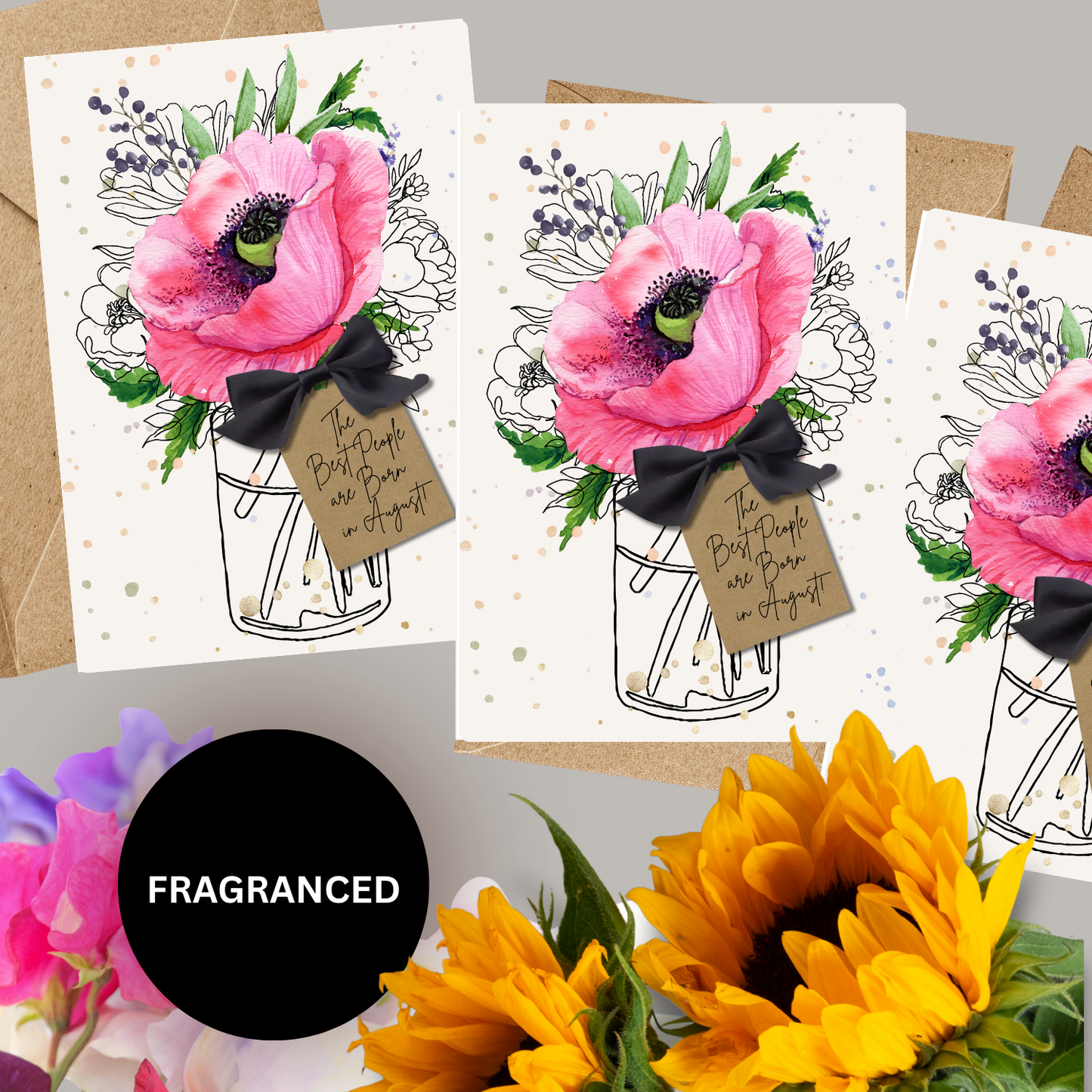 Poppy August Birth Flower Scented A5 Birthday Card