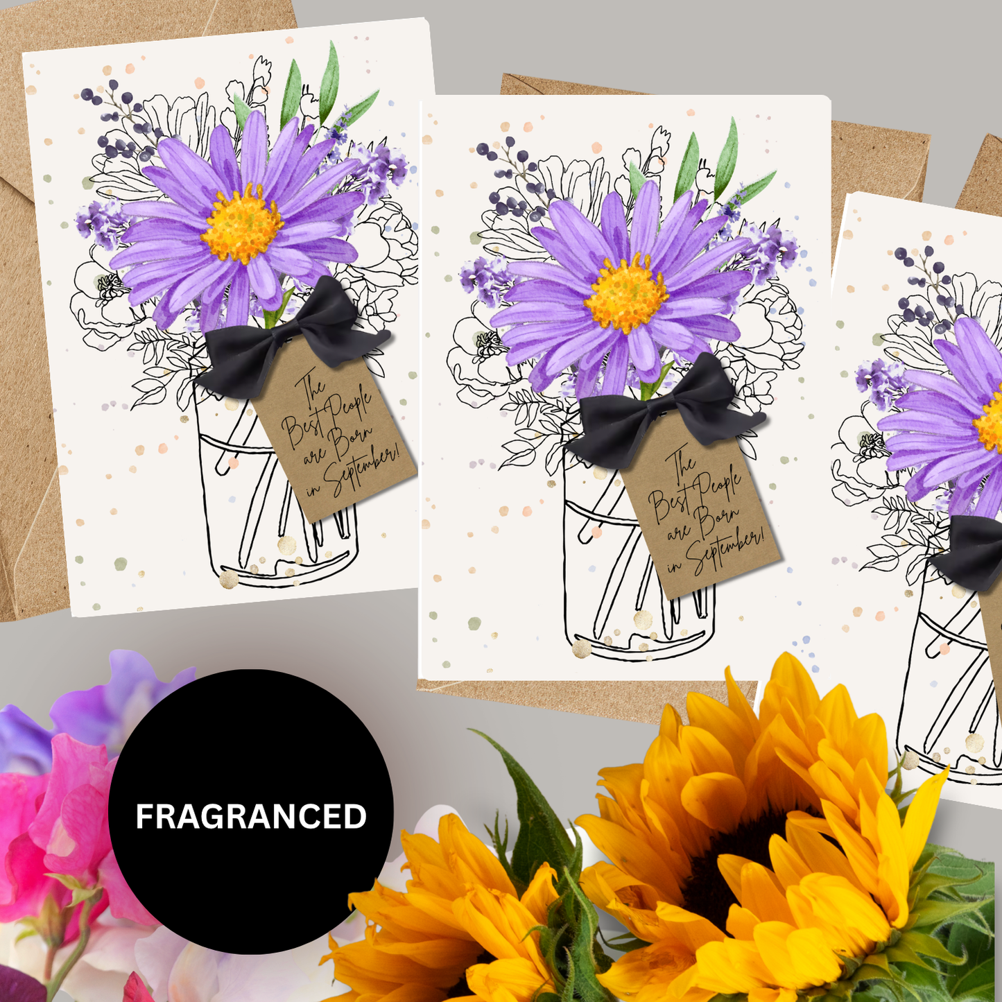 Aster September Birth Flower Scented A5 Birthday Card