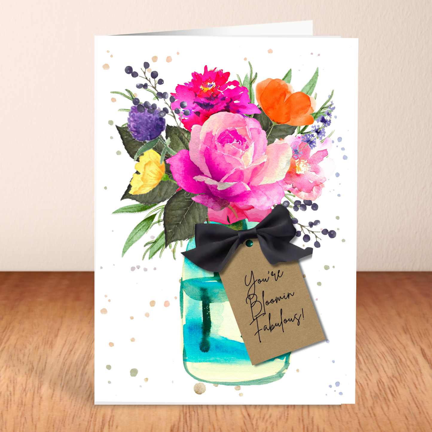 Personalized Scented Hot Pink Rose Birthday Card with envelope