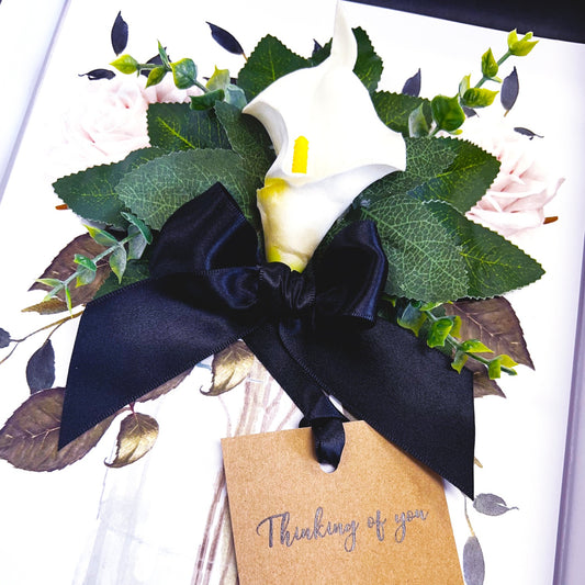 Calla Lily Scented Funeral Card handmade with scented everlasting calla lily flower