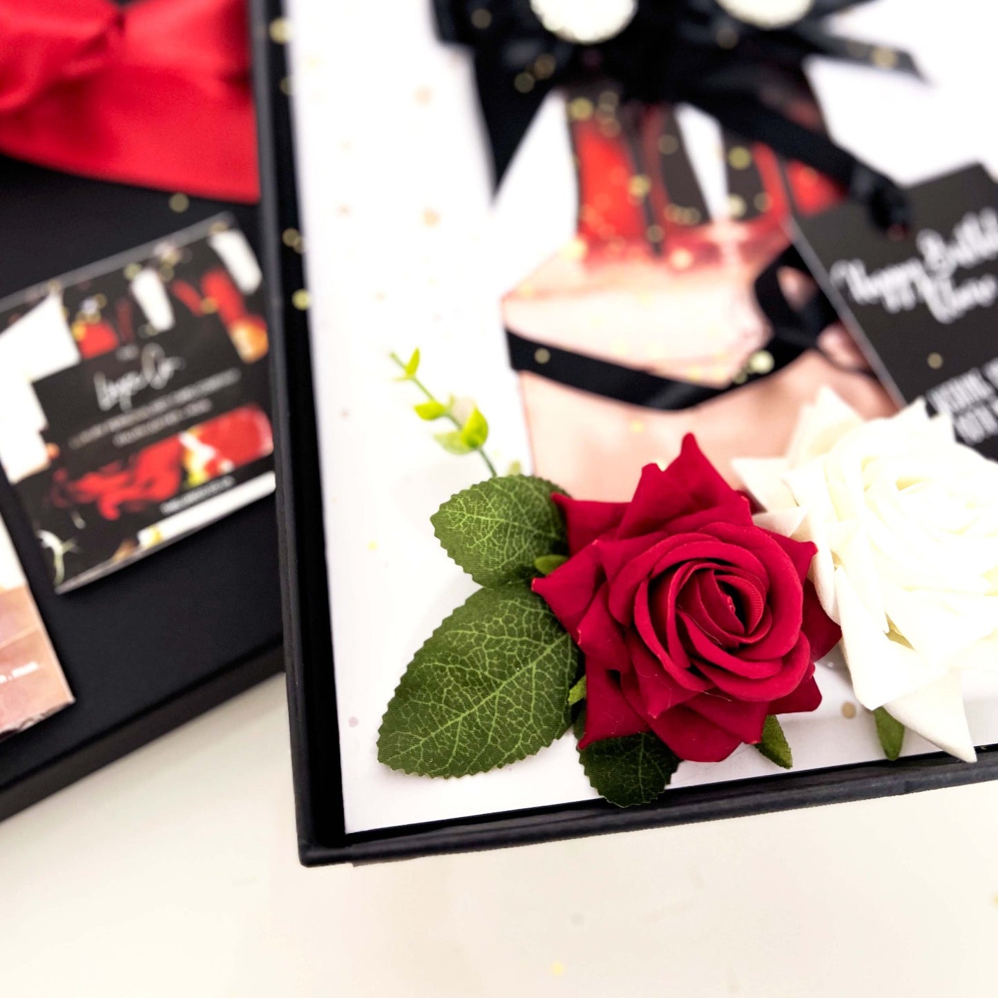 Italian leather and rose scented 60th cards for her | The Luxe Co's handmade velvert roses infused with fragrance for next level birthday cards