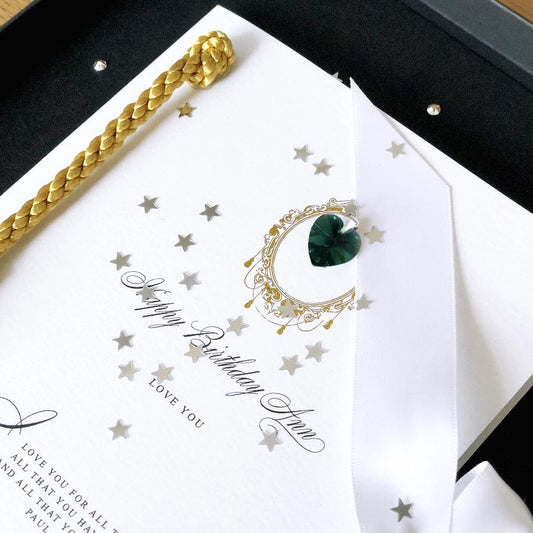 Emerald Birthstone Luxe Tassle Card in this Mays Birth Stone Crystal