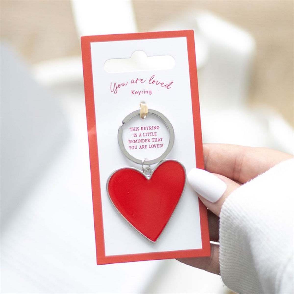 You Are Loved Red Love Heart Keyring