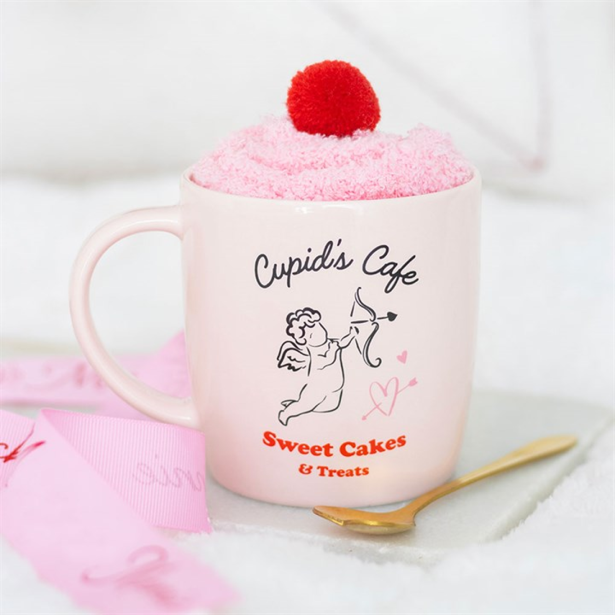 Cupid's Café Valentine's Day Mug, Spoon and Socks Gift Set